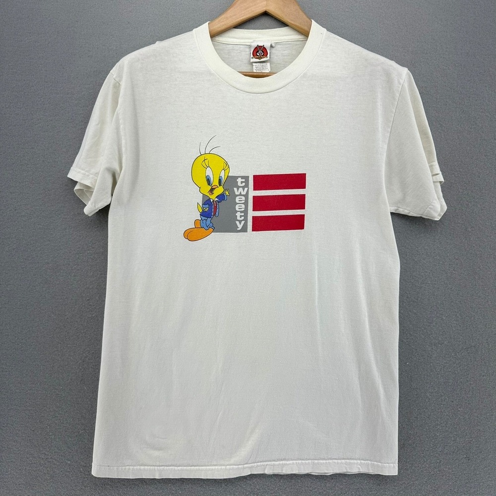 1998 Looney Tunes Tweety Bird Warner Bros White Shirt SZ M VTG 90s USA Baggy - Picture 2 of 11